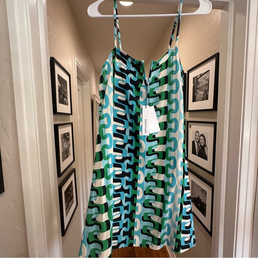 Anthropologie Sanctuary Green and Blue Patterned Mini Dress